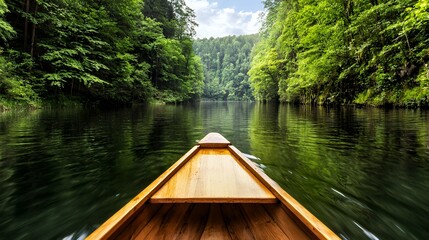 Fototapeta premium Canoe on Lake Amidst Lush Green Trees