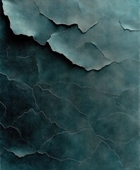 Obraz premium Close-up of cracked and peeling dark teal textured paint surface with layered flakes revealing uneven edges