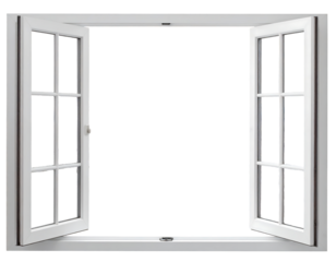 Open White Window With Multiple Panes On Black Background