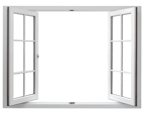 Open White Window With Multiple Panes On Black Background