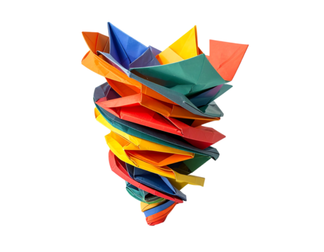 Abstract Multicolored Origami Twirl Against Black Background