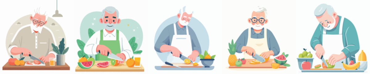 vector character grandfather cutting fruit