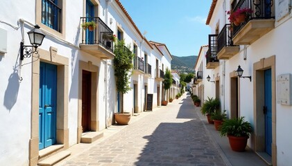 Obraz premium Historic whitewashed Andalusian village, cobbled streets , architecture, village, white