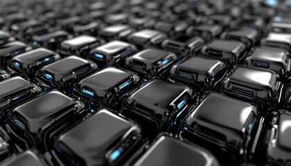 Abstract geometric pattern of glossy black squares.