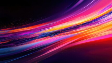 Vibrant flowing streaks of colors including pink, orange, red, blue, and purple on a dark background creating a dynamic and energetic visual effect