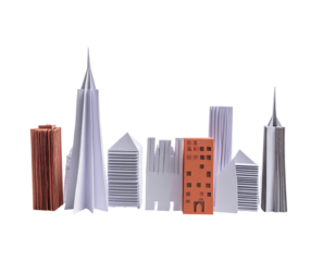 Origami City Skyline Model On Transparent Background