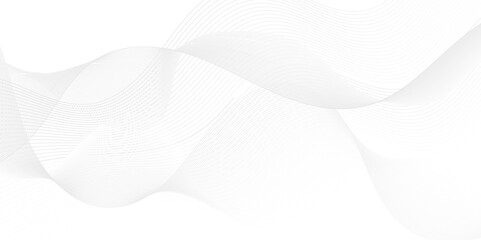 Abstract white blend digital wave lines and technology transparent background. Minimal carve wavy white and gray flowing wave lines and glowing moving lines. Futuristic sound wave lines background.	
