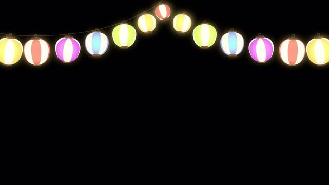 カラフルなお祭り提灯のループアニメーション_透過背景_コピースペース有り
