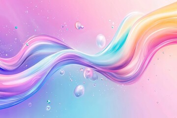 A vibrant swirl of colorful smoke flows gracefully across a soft gradient background. creating a dreamy atmosphere with bubbles subtly floating in the scene