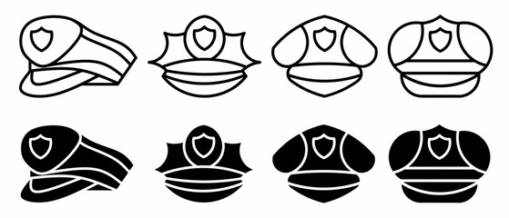 Police hat. Vector collection of police hat icon illustrations. Black icon design.