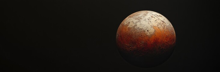 Naklejka premium A close-up view of the surface of a distant celestial body featuring reddish terrain. craters. and rocky formations. set against a dark cosmic background. ideal for educational or scientific use