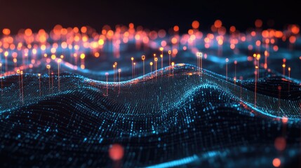 A vibrant digital map of Europe illuminated with glowing orange and blue data points. showcasing connectivity and technology in a futuristic urban landscape