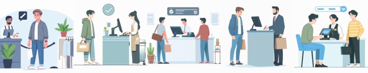 vector character man queuing at cashier