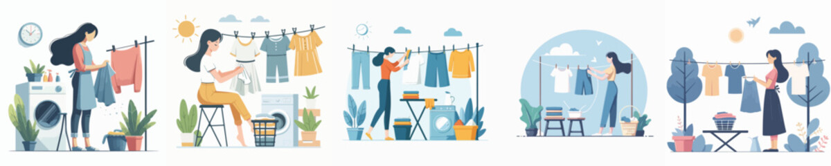 vector character woman drying clothes