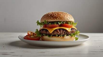 Delicious Burger In White Table