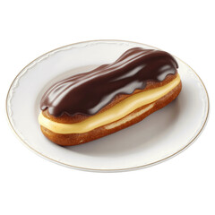 Delicious Chocolate Eclair on White Plate