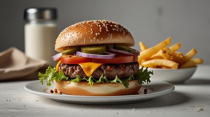 Delicious Burger In White Table