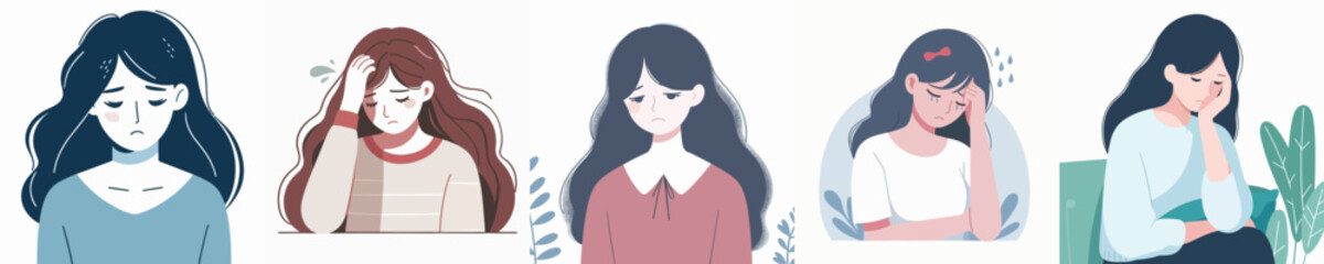 sad woman character vector