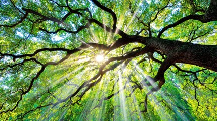 Fototapeta premium Sunlight Through Lush Green Tree Canopy