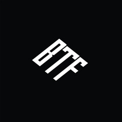 BTF letter logo design on black background.