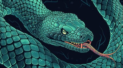 Intricate teal snake, close-up