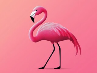 Fototapeta premium pink flamingo standing gracefully against a solid pink background with detailed feathers and slender black legs