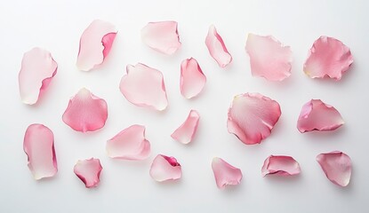 Fototapeta premium Pink Rose Petals Scattered On White Background