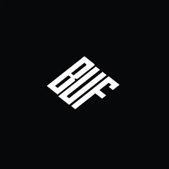 BUF letter logo design on black background.