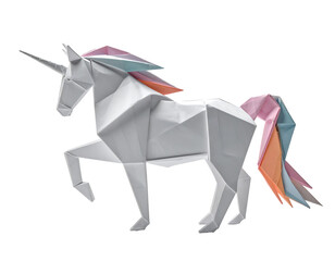 Colorful Origami Unicorn Figure on Black Background