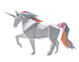 Colorful Origami Unicorn Figure on Black Background