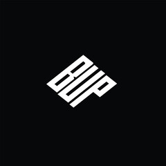 BUP letter logo design on black background.