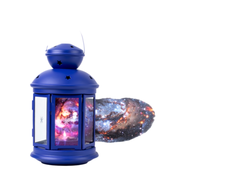 Dark Blue Lantern with Cosmic Nebula Projection