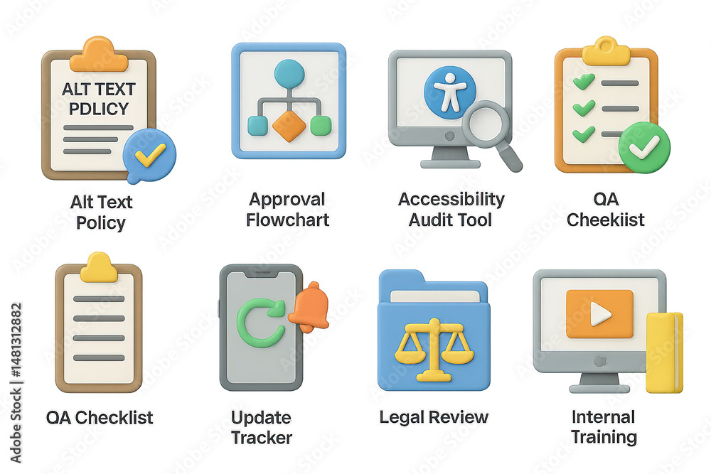 Poster business and workflow 3d icons set – management, efficiency, automation symbols