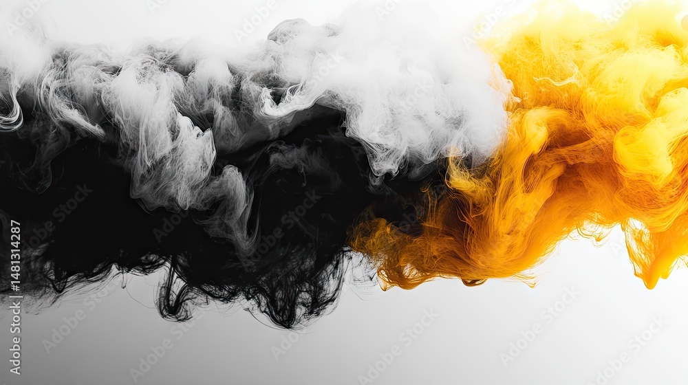 Poster a vibrant explosion of orange and black smoke swirling dramatically against a dark backdrop. creatin