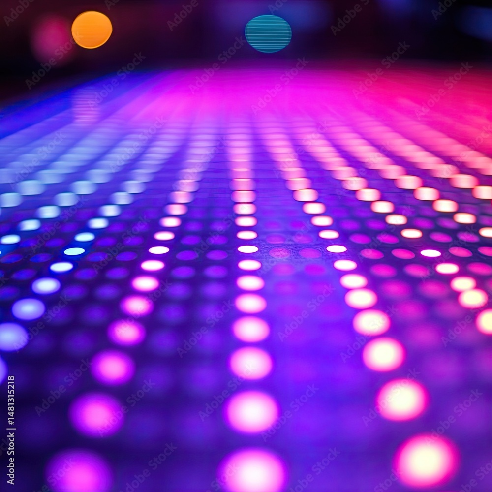 Poster vibrant abstract background showcasing a colorful array of illuminated dots in a rhythmic pattern. e