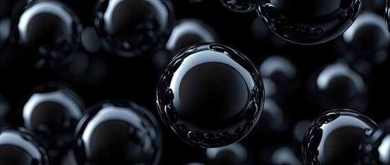 A mesmerizing close-up of floating black bubbles against a dark background. creating a sense of depth and intrigue. ideal for abstract art and modern design themes