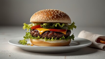 Delicious Burger In White Table