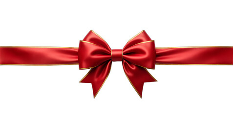Luxurious red ribbon bow with gold border, glossy and detailed, isolated on transparent background. Perfect for Christmas, Valentine's, birthdays, gifts, sales, and festive designs.