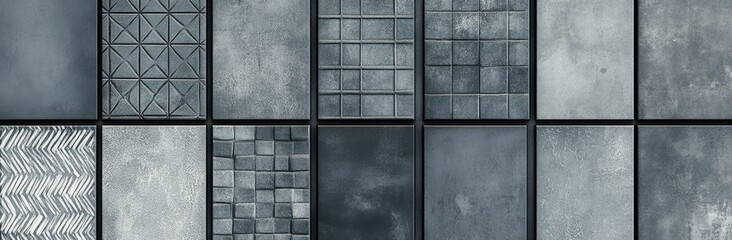 A vibrant collection of geometric patterned tiles showcasing intricate designs in various shades of gray. perfect for home decor inspiration or interior design projects