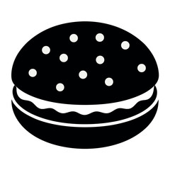 Hamburger Silhouette Icon–Flat Black Fast Food Vector Isolated on White Background