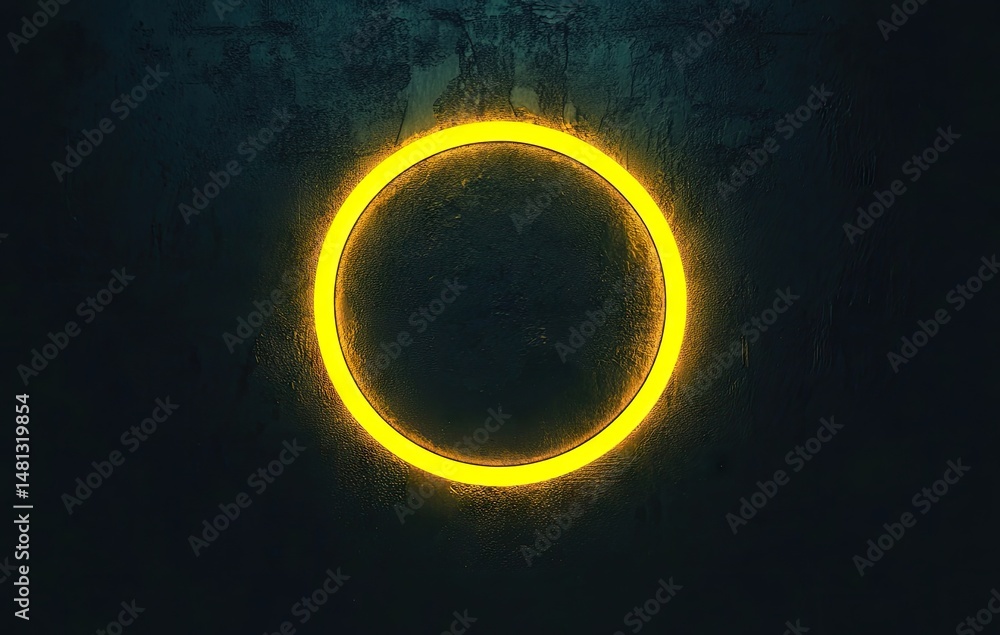 Aufkleber a vibrant yellow circular shape against a deep black background. creating a striking visual contrast