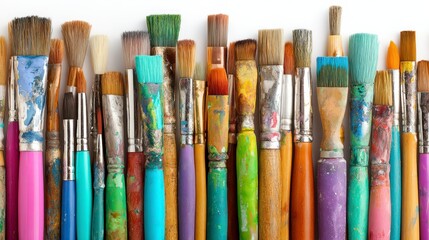Obraz premium Assortment Of Colorful Paintbrushes On White Background