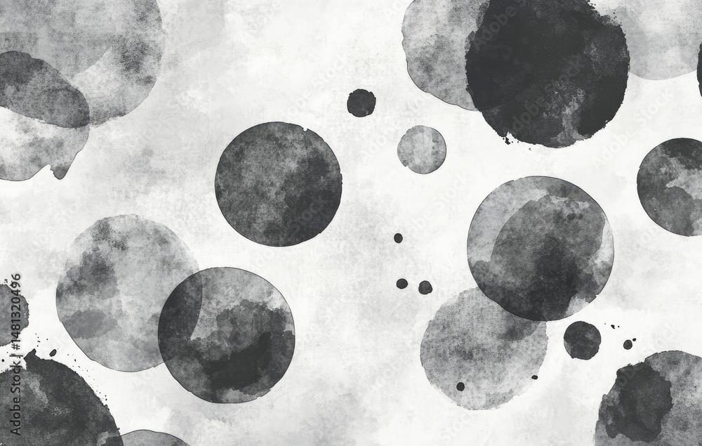 Poster abstract black and gray watercolor circles on a textured white background. creating a modern artisti