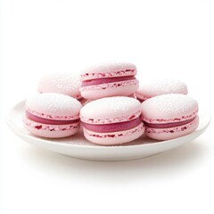 Obraz premium A set of elegant macaroons with a delicate raspberry filling, surrounded by a soft pale pink