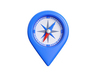 3D Rendered Blue Location Pin with Compass