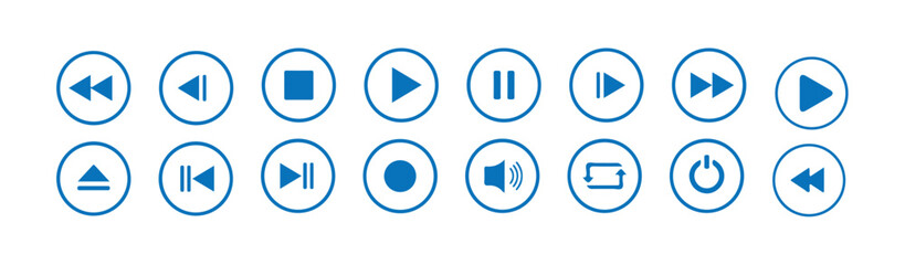 Media player buttons. Control icons set. button and pause sign. Video and audio player. Modern design. vector illustration eps 10.