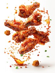 crispy and delicious fried chicken food poster wallpaper and plain background Generate AI