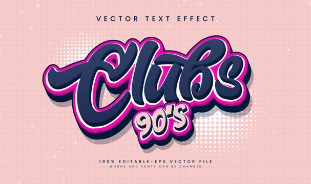 90's Clubs Editable Vector Text Effect. Suitable for Retro Vintage Theme.