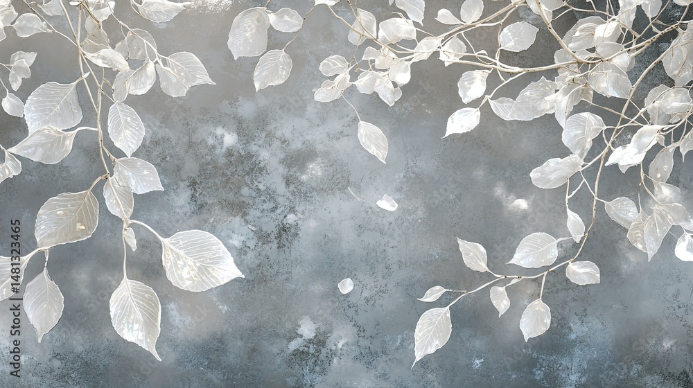 Poster ethereal silvery leaf design with abstract muted background creating a tranquil ambience