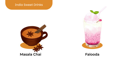 Realistic illustration of traditional Indian beverages